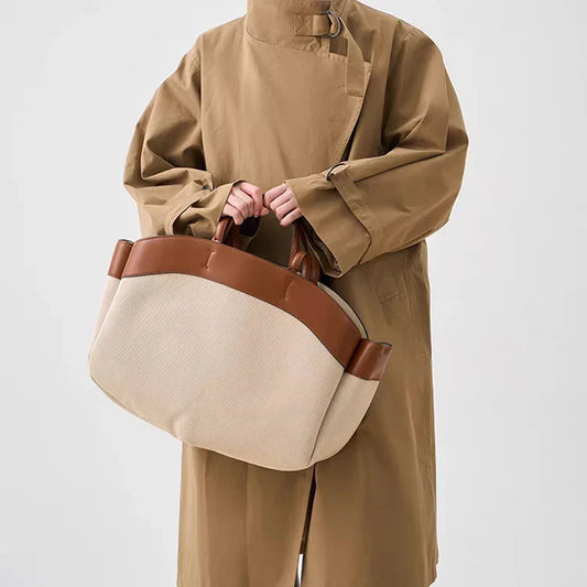 תיק שק גדול משולב קנבס ודמוי עור